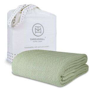 Threadmill Home Linen Cotton Blanket for Twin Size Bed, 350GSM, 68x90 Sage Green